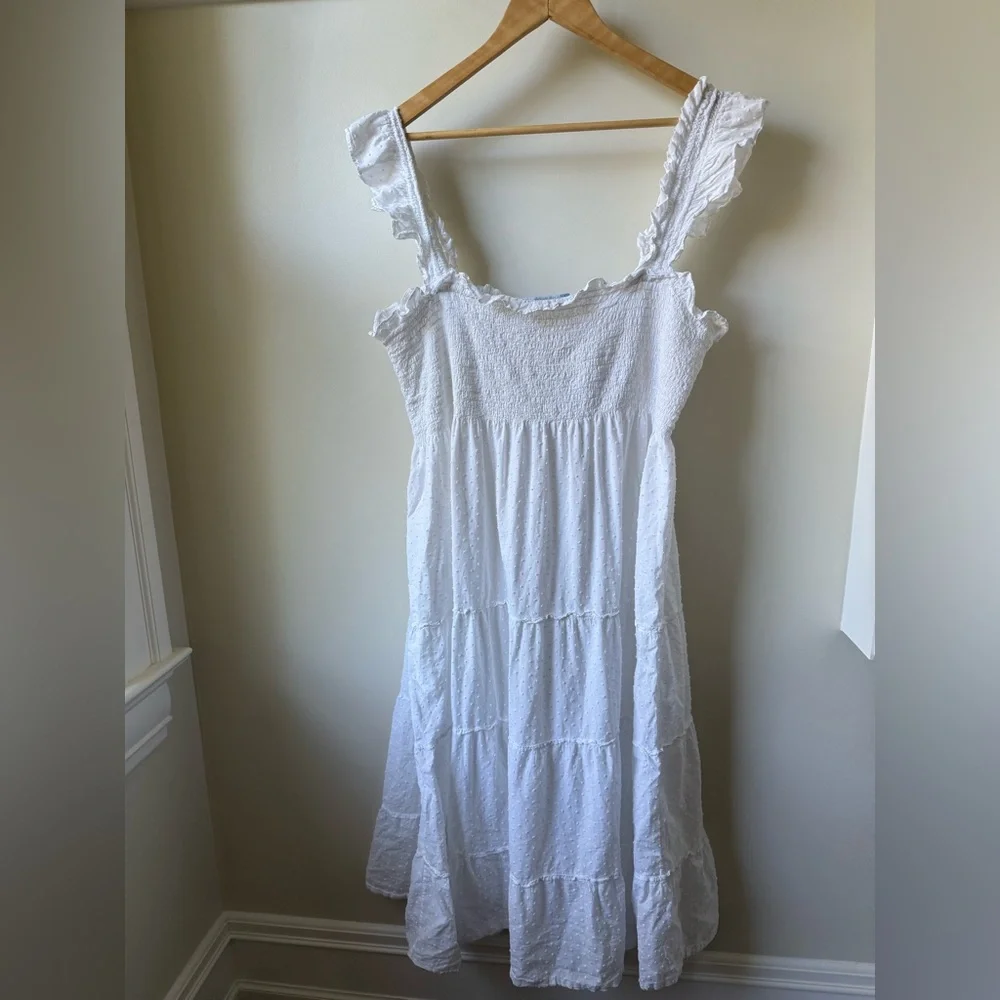 HILL HOUSE Ellie Nap Dress Tiered Swiss Dot Ruffle Cottagecore Coquette White L - Picture 2 of 7